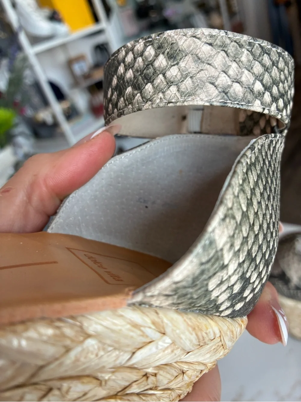 Dolce Vita Taupe Wedge Espadrille with Snakeskin Ankle Strap